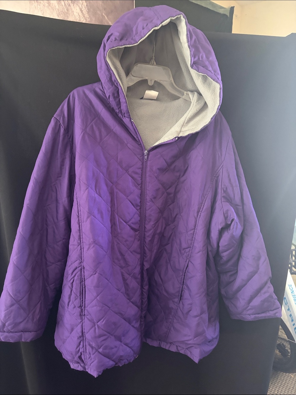 Plus size Quilted Hooded Jacket in Purple